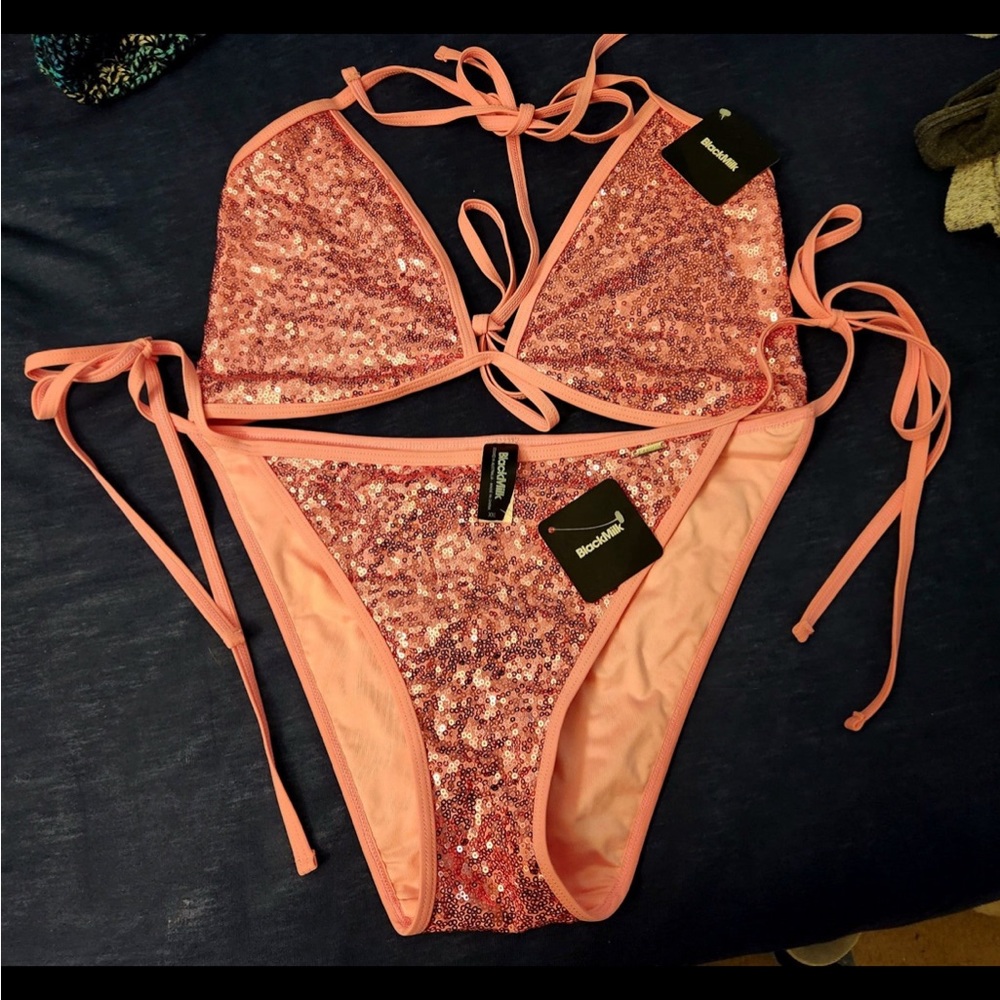Blackmilk Sparkle Sparkle Sequin Hot Pink Cheeky Bikini Set - Picture 4 of 5